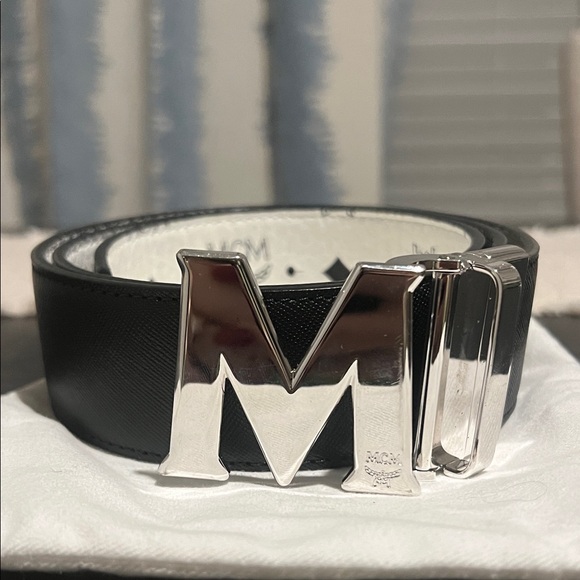 MCM Black Belt with Silver M Buckle